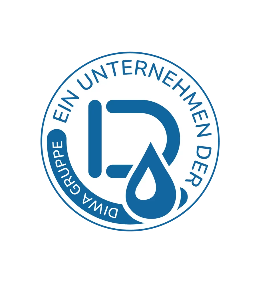DIWA Gruppe Logo mit Wasser-Tropfen-Symbol und Schriftzug für Sanitär-, Heizungs- und Klimatechnik