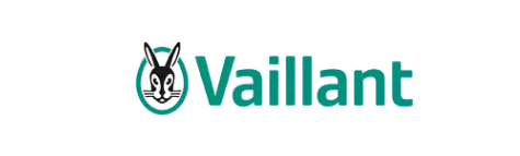Vaillant Logo in Türkis auf schwarzem Hintergrund – Marke für moderne Heizungs- und Klimatechnik, die Misselwitz Gebäudetechnik in Dortmund installiert